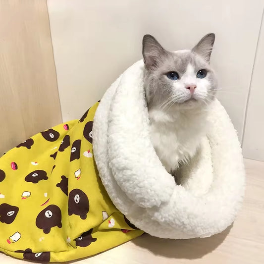 Winter Warm Cat Sleeping Bag - Fluffy Thickened Pet Pocket Quilt Bed for Kittens and Puppies